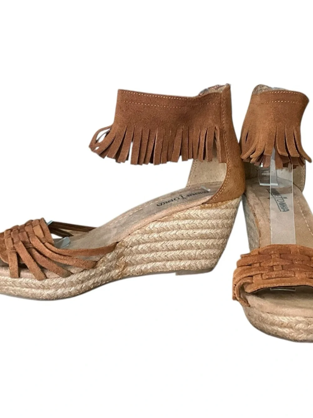 Minnetonka Nicolle Suede Fringe Espadrille Wedge Sandals